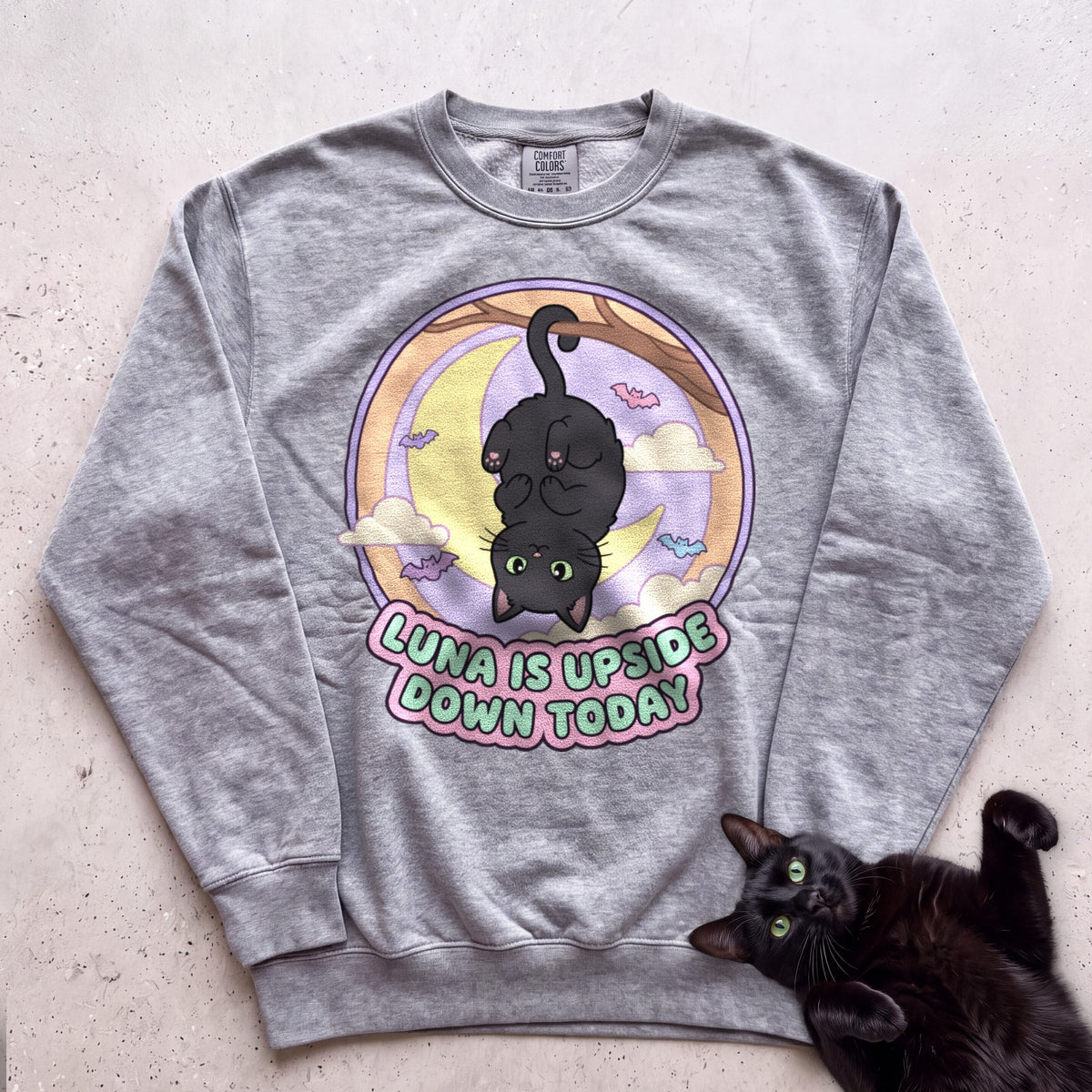 Personalized Upside Down Today Cat Sweatshirt - Grey