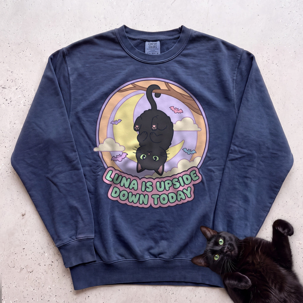 Personalized Upside Down Today Cat Sweatshirt - True Navy