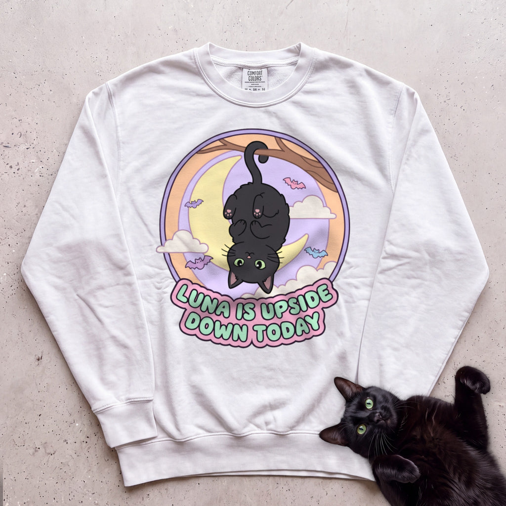 Personalized Upside Down Today Cat Sweatshirt - White