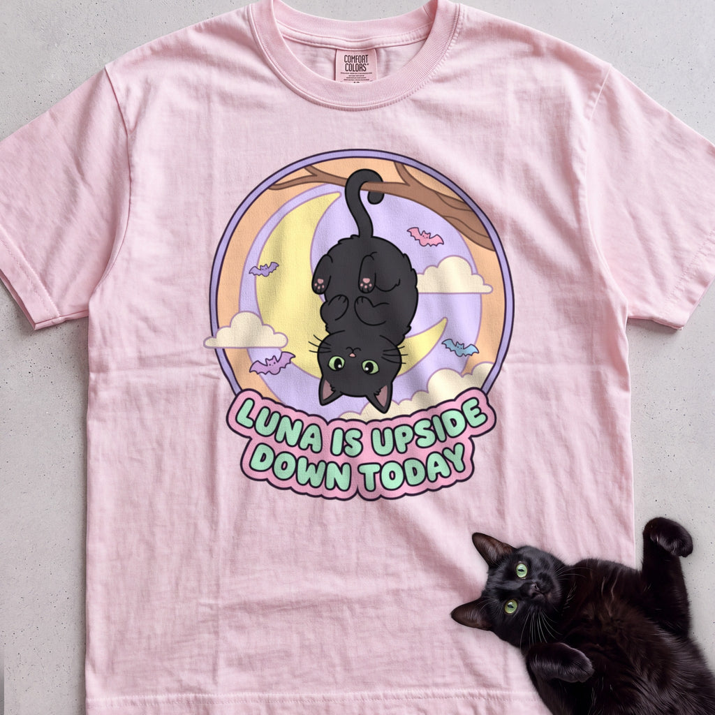 Personalized Upside Down Today Cat T-Shirt - Blossom