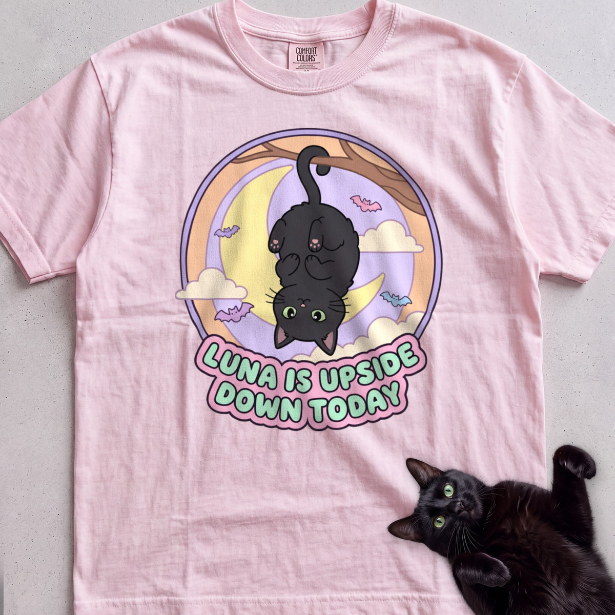 Personalized Upside Down Today Cat T-Shirt - Blossom