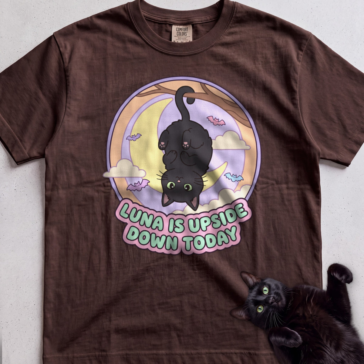 Personalized Upside Down Today Cat T-Shirt - Espresso