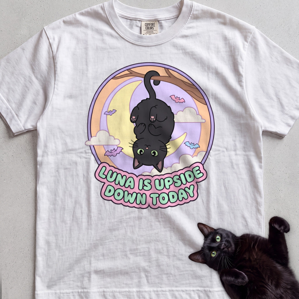 Personalized Upside Down Today Cat T-Shirt - White