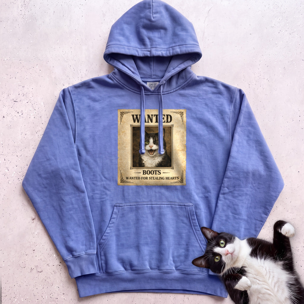 Personalized Wanted Cat Hoodie - Flo Blue