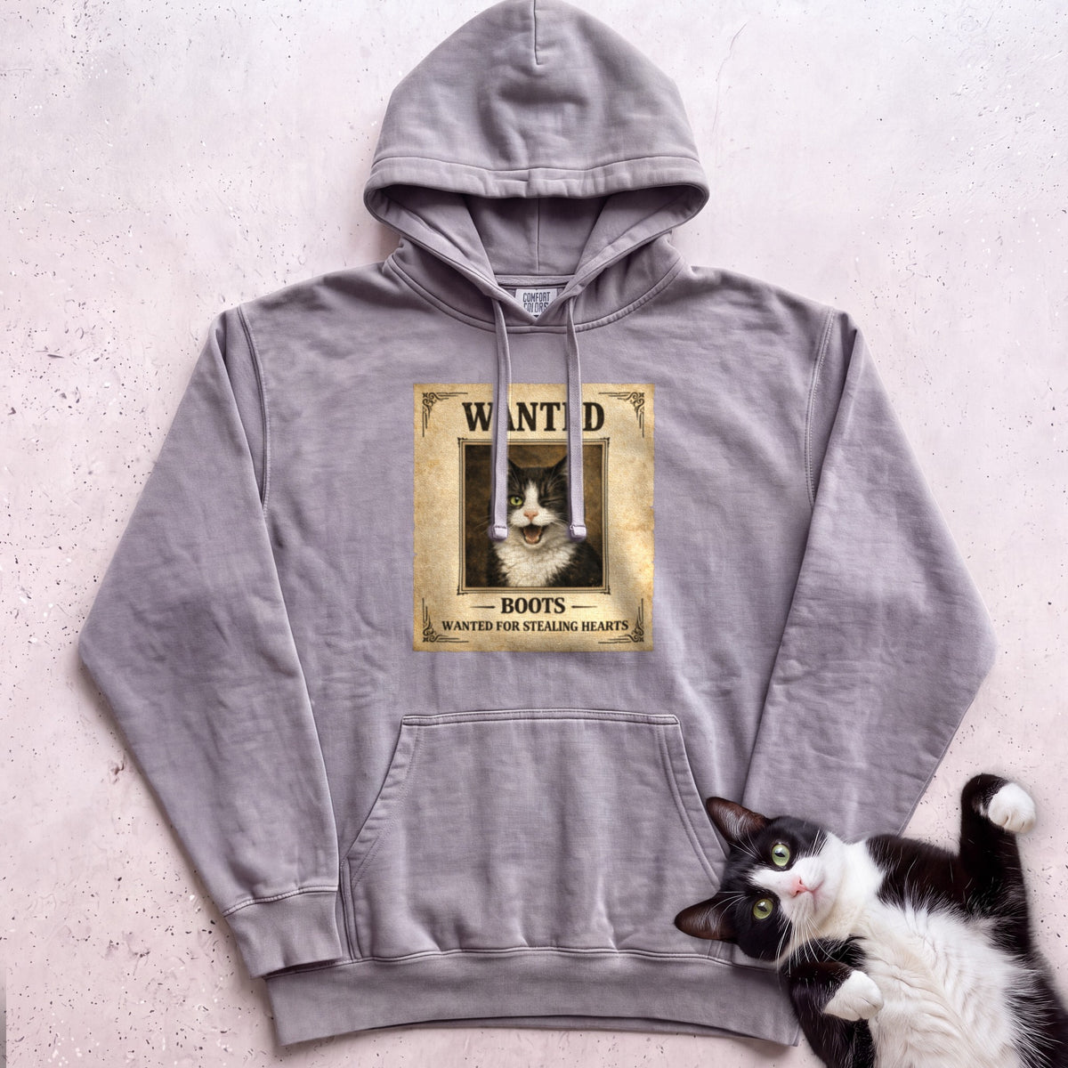 Personalized Wanted Cat Hoodie - Grey