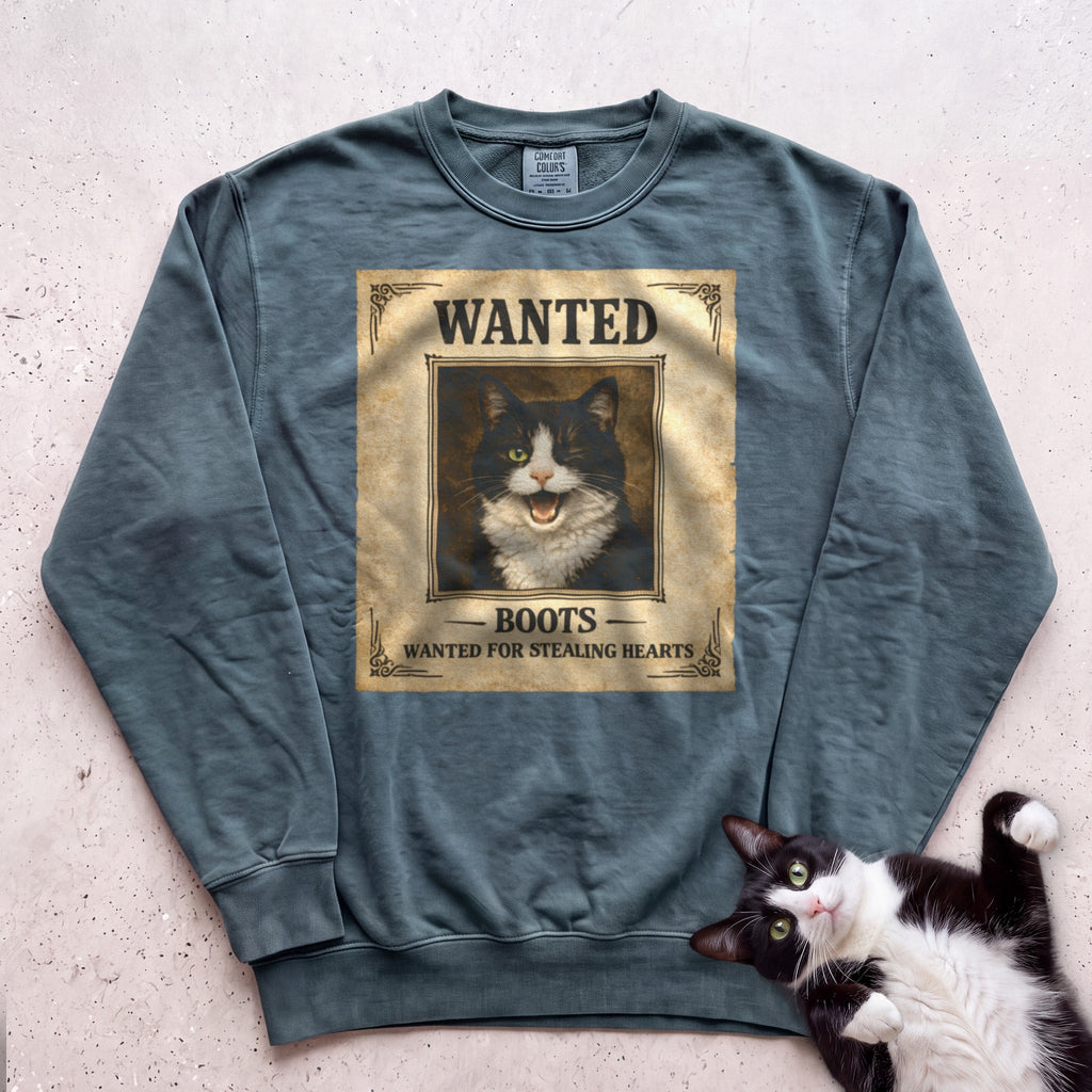 Personalized Wanted Cat Sweatshirt - Blue Spruce