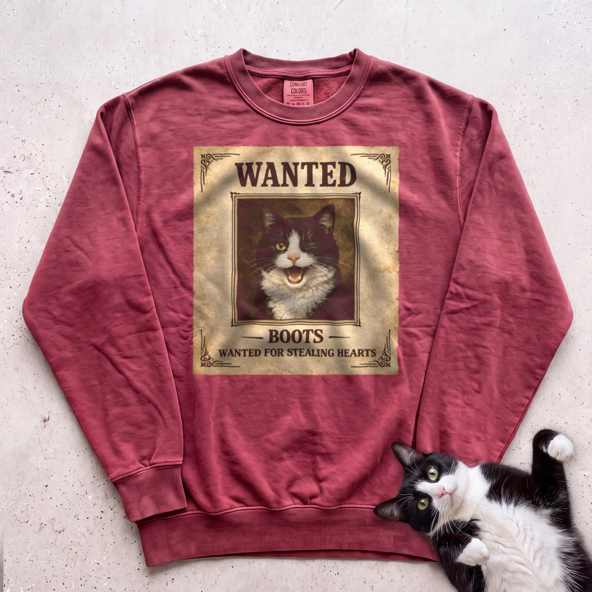 Personalized Wanted Cat Sweatshirt - Crimson