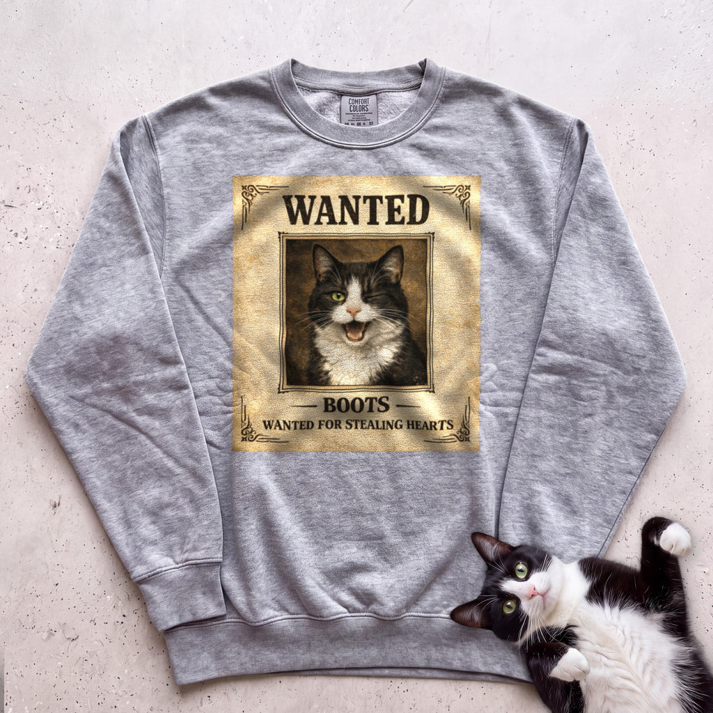 Personalized Wanted Cat Sweatshirt - Grey