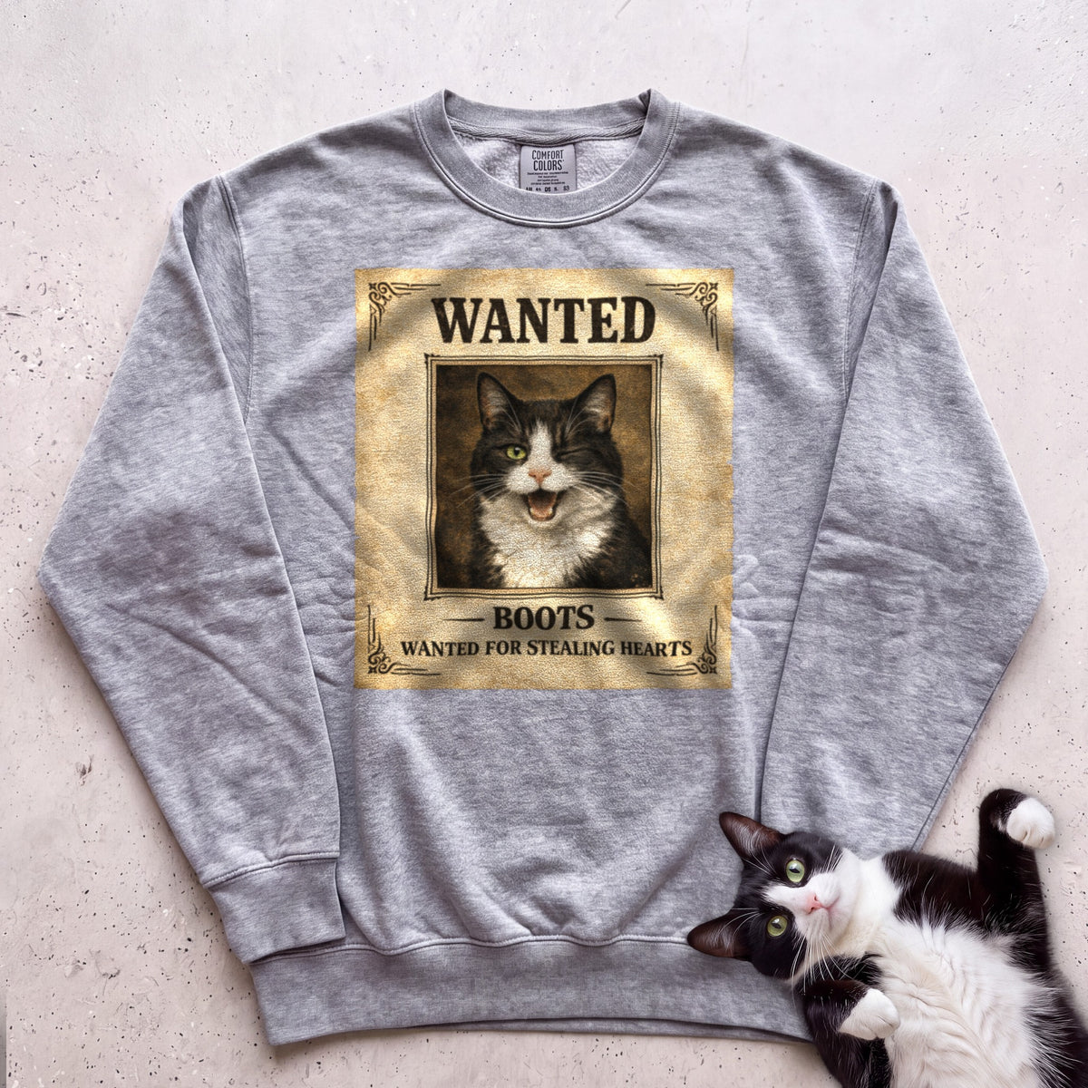Personalized Wanted Cat Sweatshirt - Grey