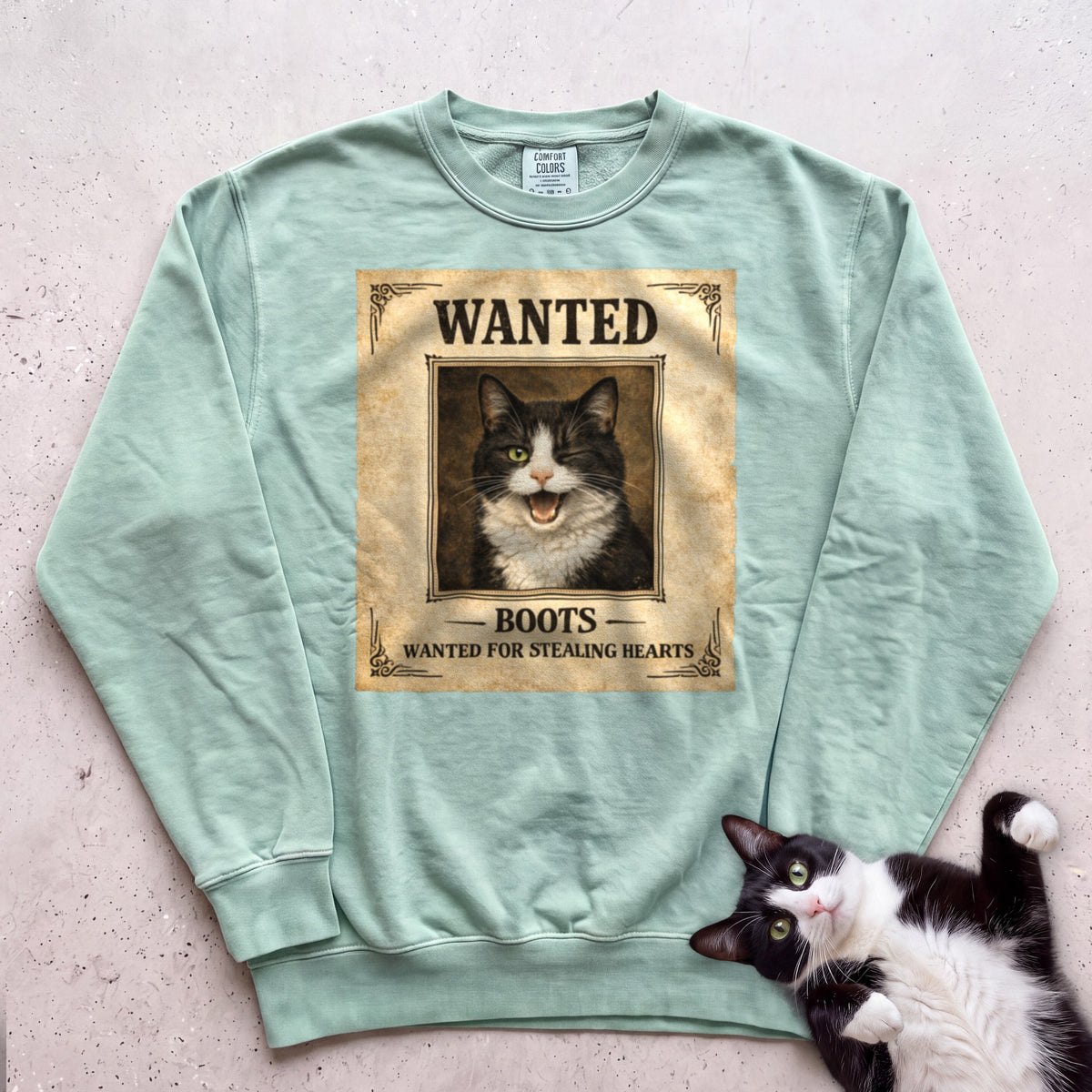 Personalized Wanted Cat Sweatshirt - Light Green