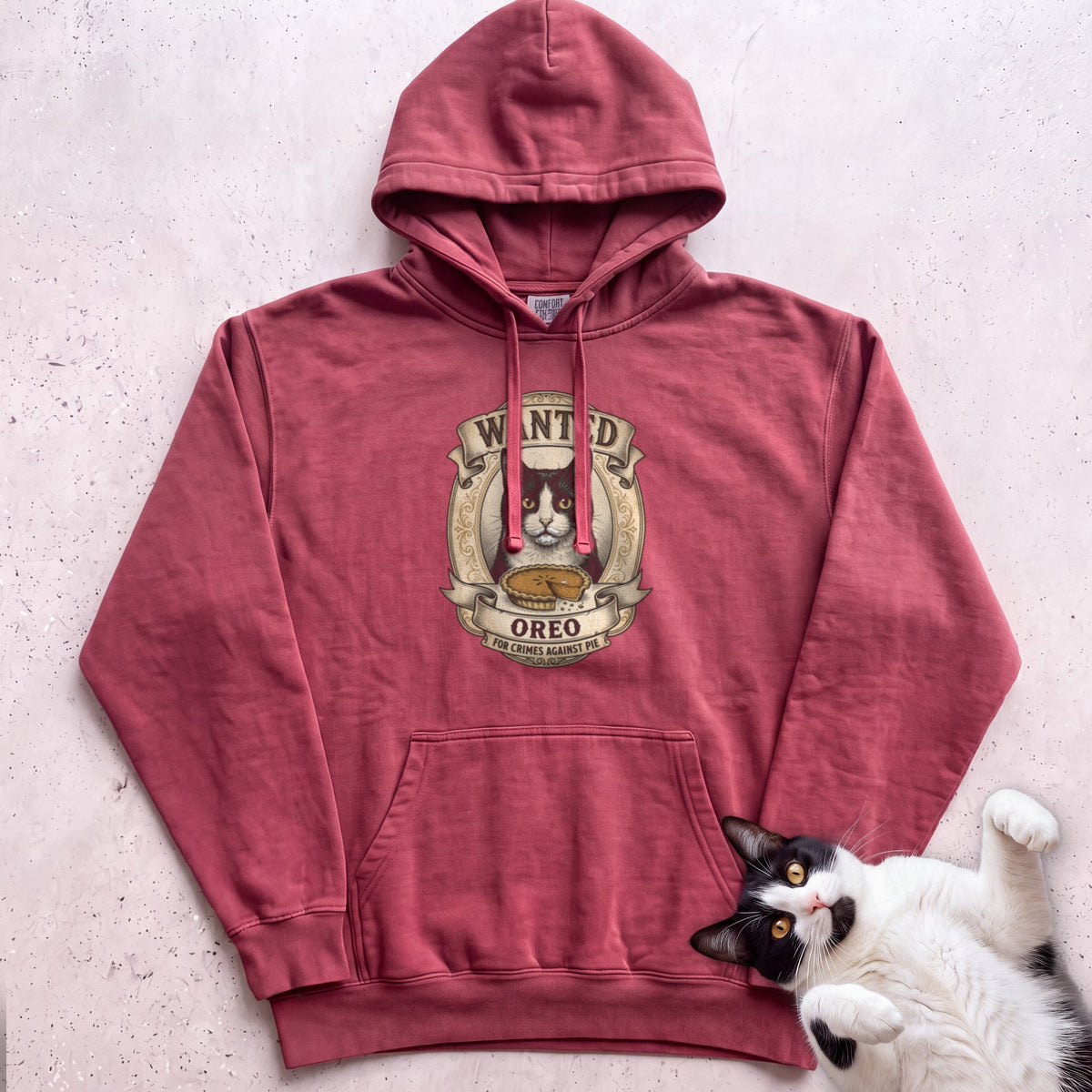 Personalized Wanted for Crimes Against Pie Cat Hoodie - Crimson