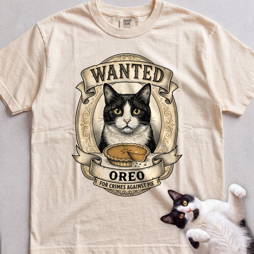 Personalized Wanted for Crimes Against Pie Cat T-Shirt - Ivory