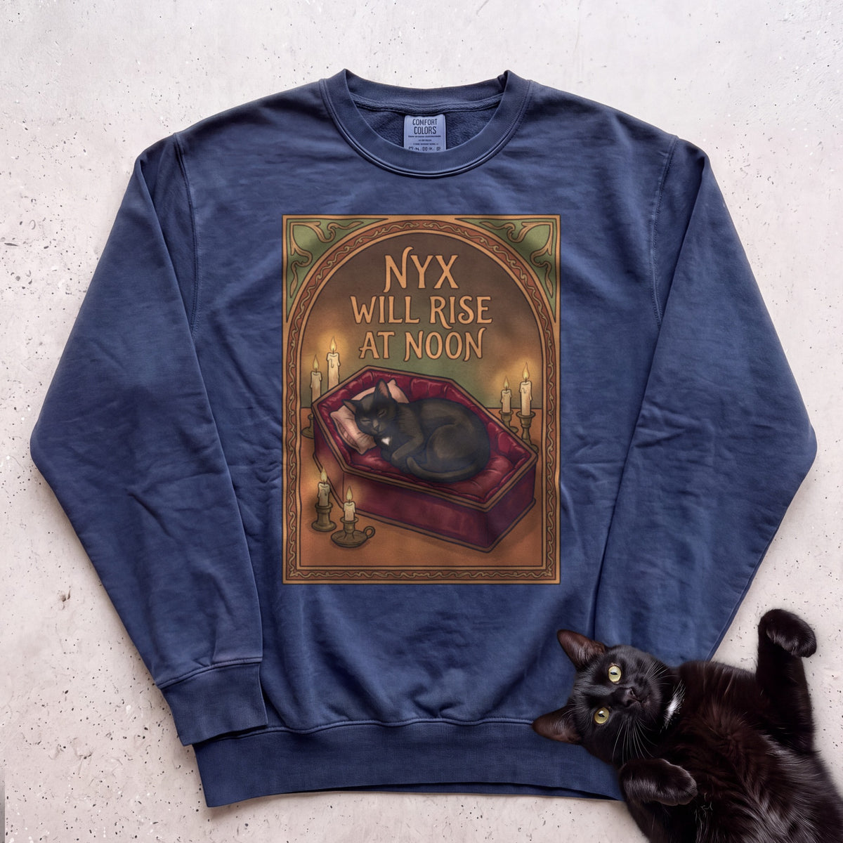 Personalized Will Rise at Noon Cat Sweatshirt - True Navy
