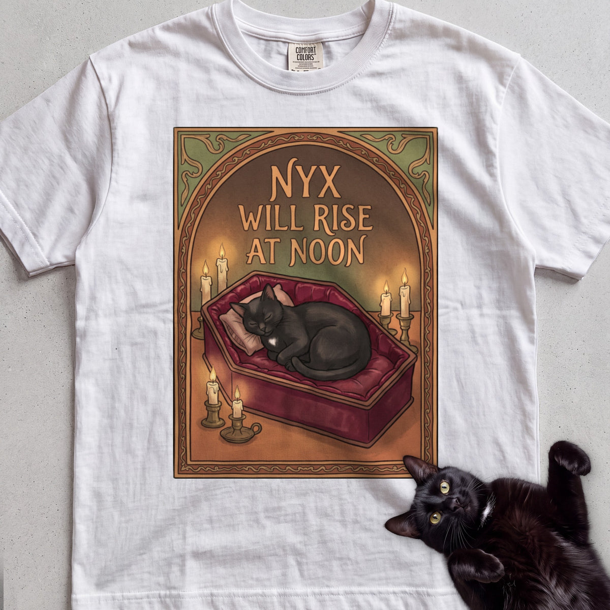 Personalized Will Rise at Noon Cat T-Shirt - White