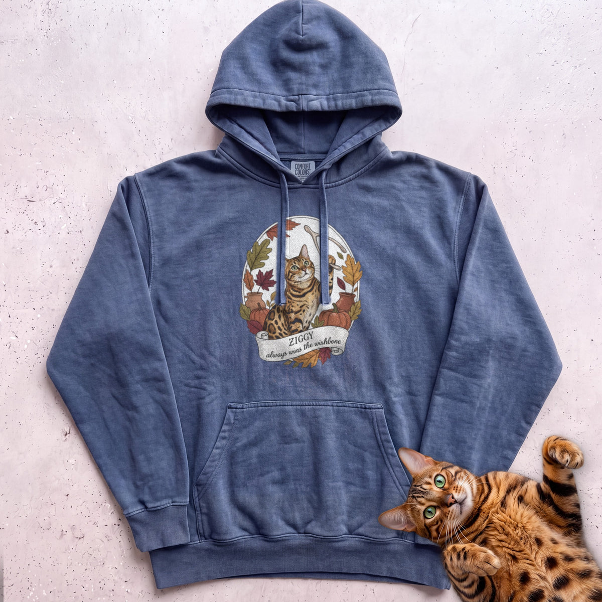 Personalized Wishbone Winner Cat Hoodie - Denim