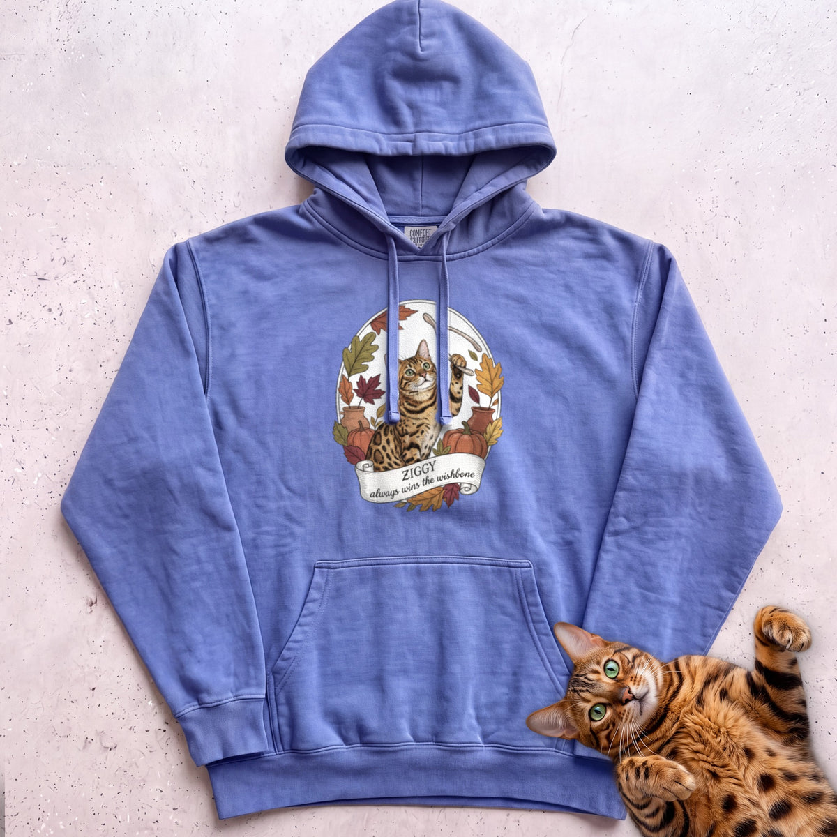 Personalized Wishbone Winner Cat Hoodie - Flo Blue