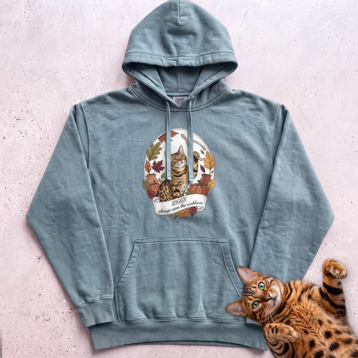 Personalized Wishbone Winner Cat Hoodie - Seafoam