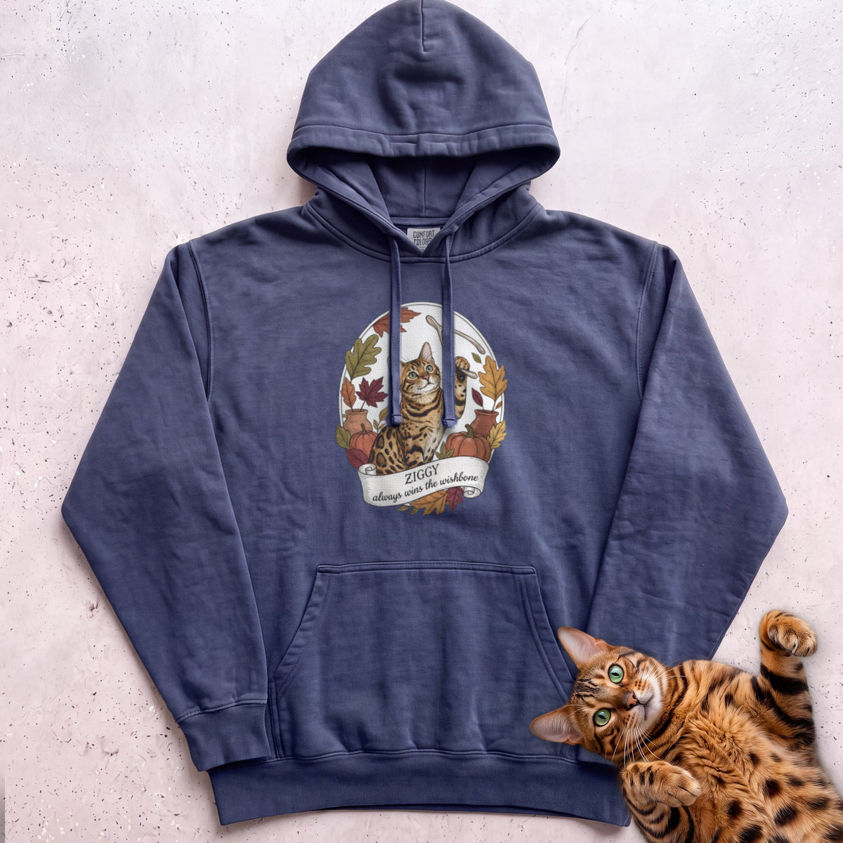 Personalized Wishbone Winner Cat Hoodie - True Navy