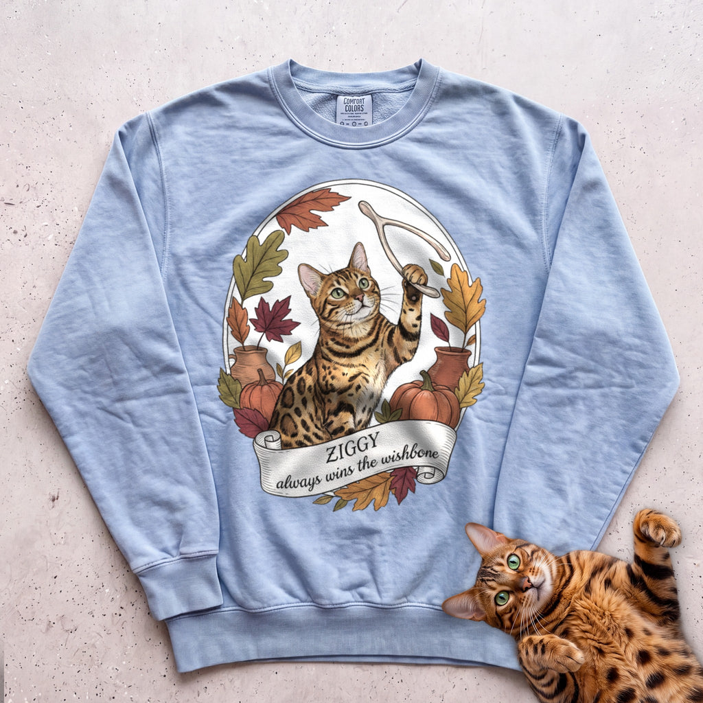 Personalized Wishbone Winner Cat Sweatshirt - Chambray
