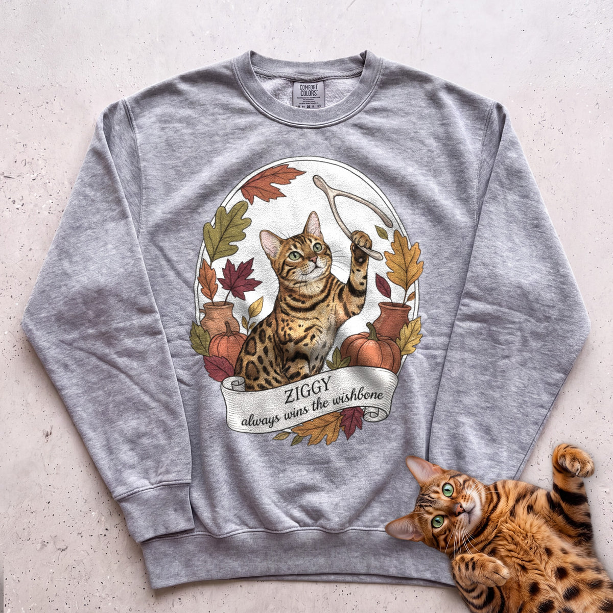 Personalized Wishbone Winner Cat Sweatshirt - Grey