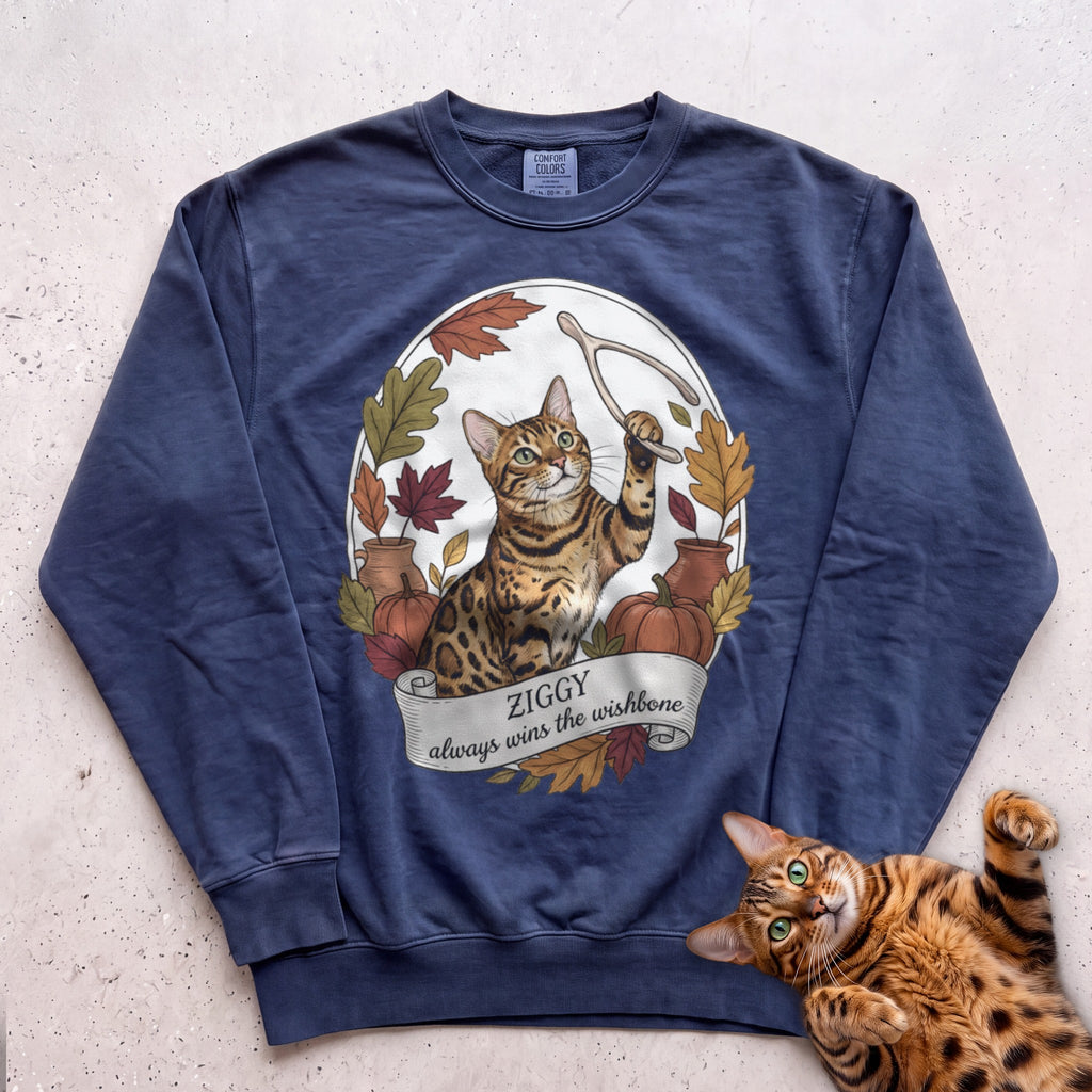 Personalized Wishbone Winner Cat Sweatshirt - True Navy