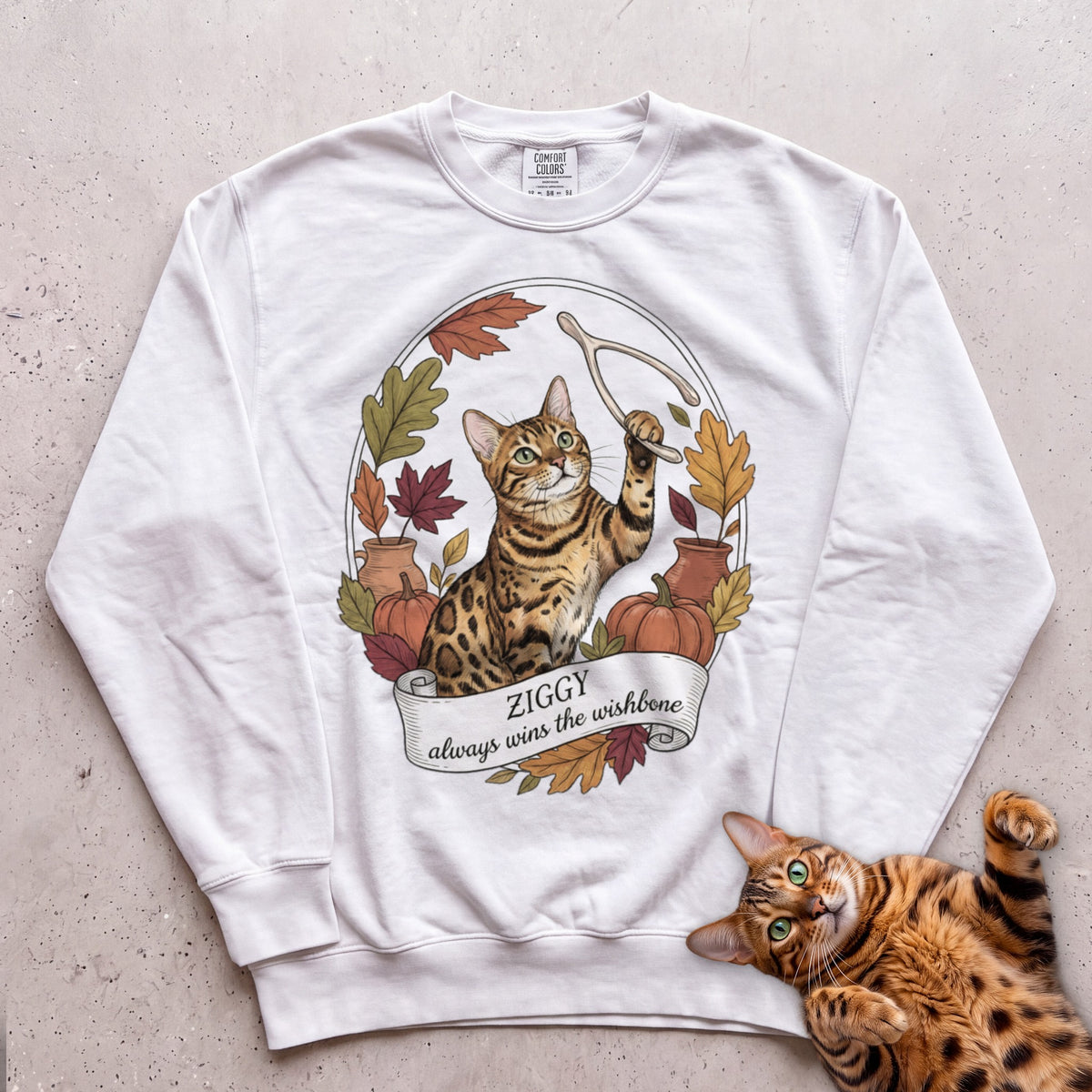 Personalized Wishbone Winner Cat Sweatshirt - White