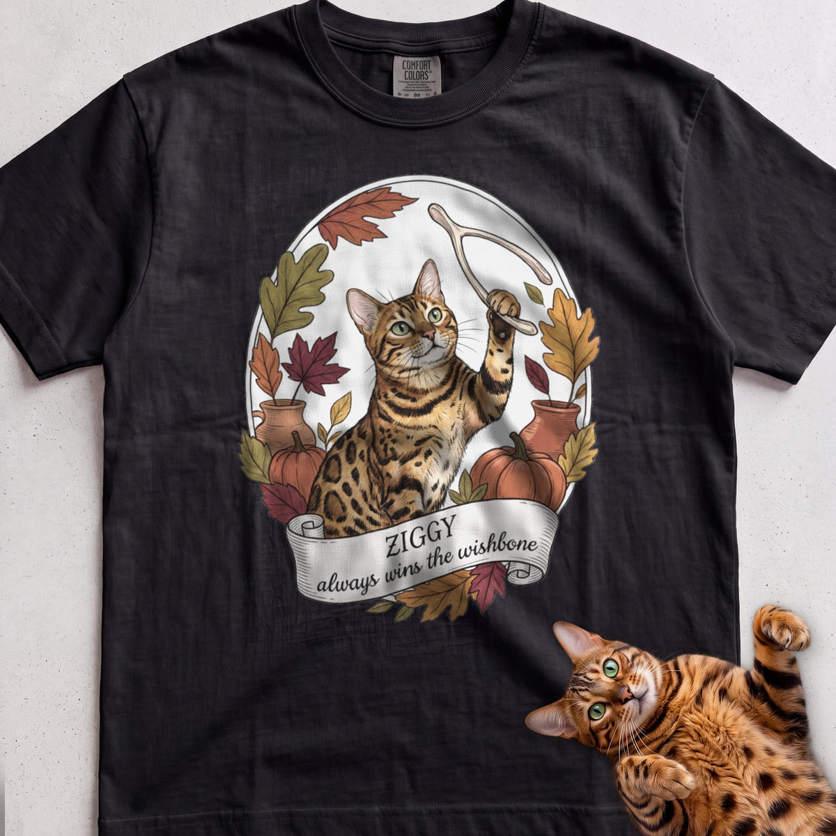 Personalized Wishbone Winner Cat T-Shirt - Black