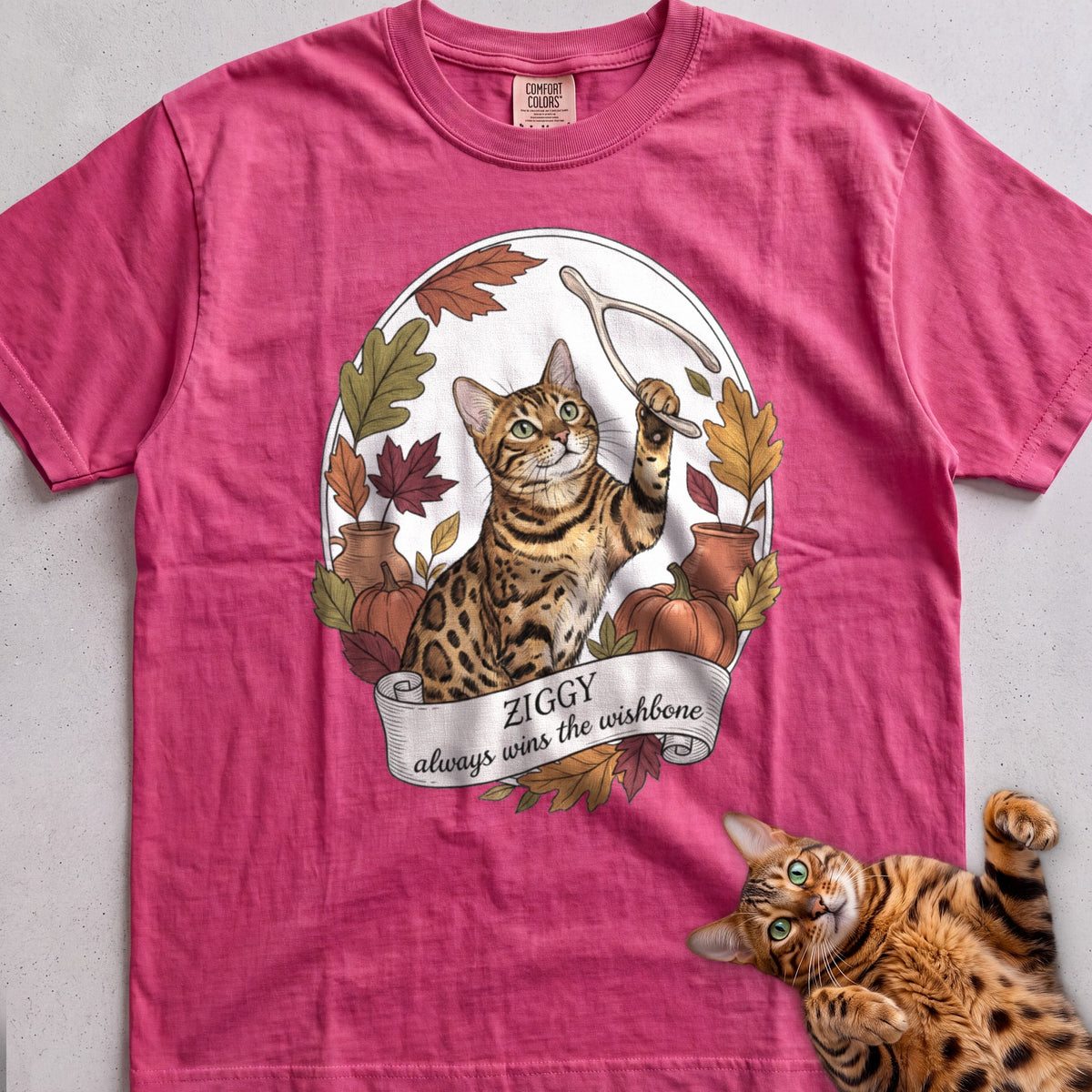 Personalized Wishbone Winner Cat T-Shirt - Crunchberry