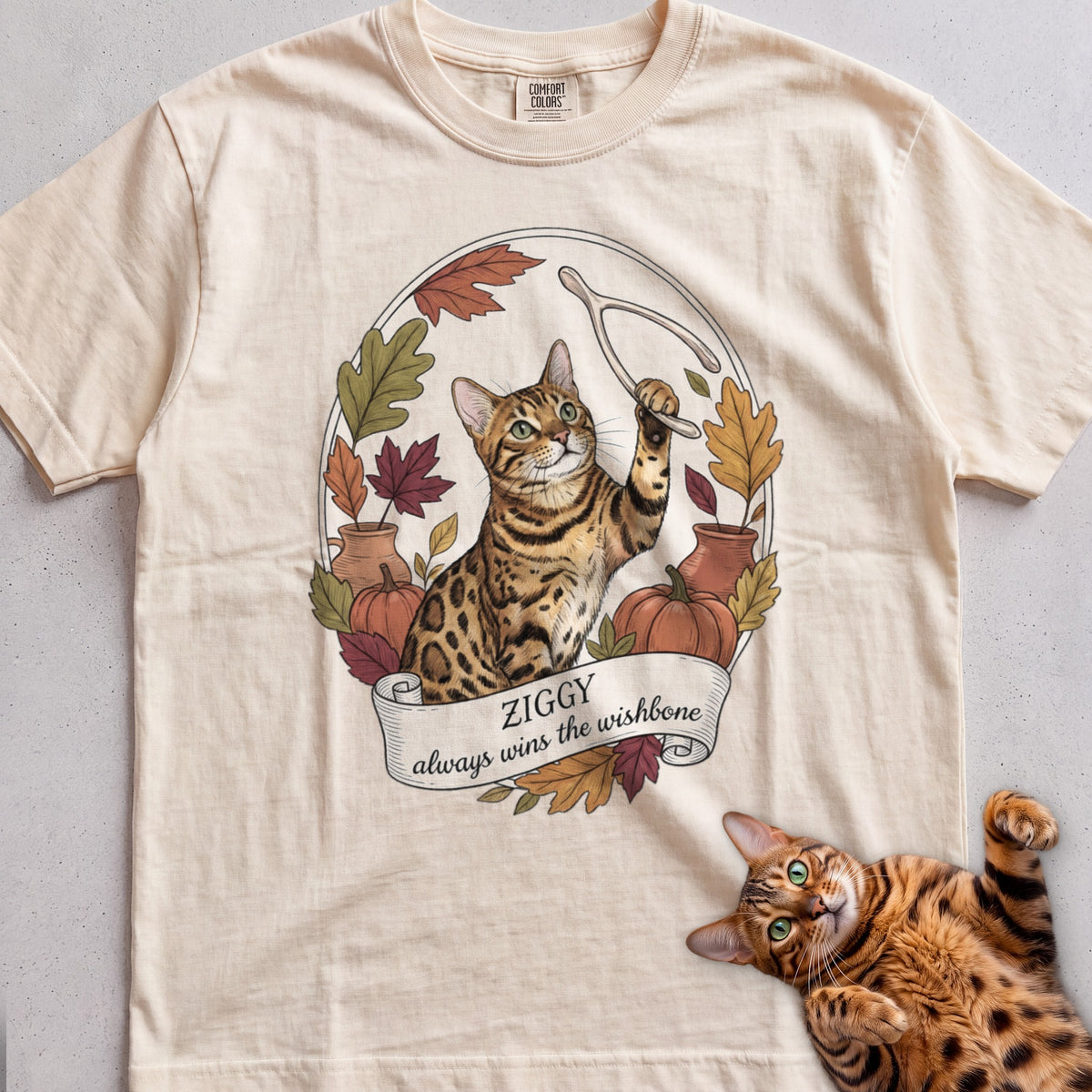 Personalized Wishbone Winner Cat T-Shirt - Ivory