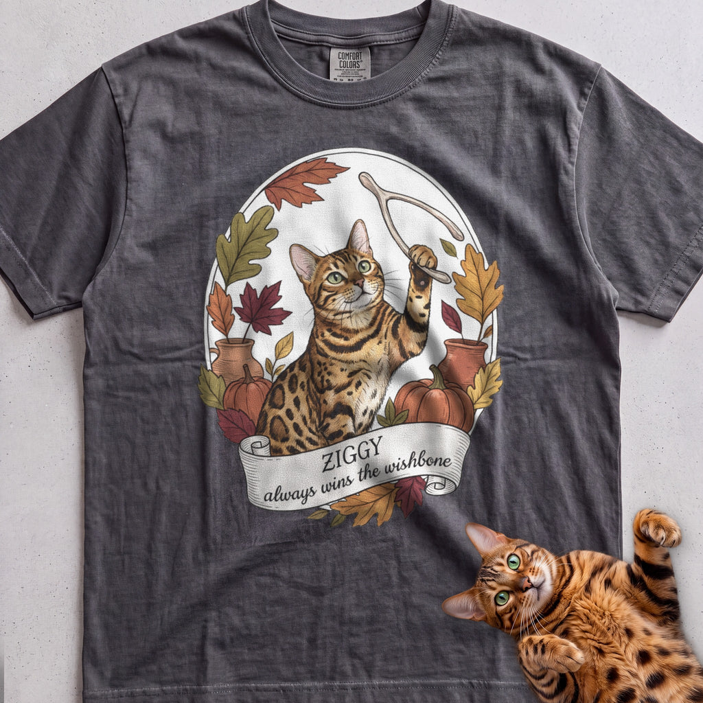 Personalized Wishbone Winner Cat T-Shirt - Pepper