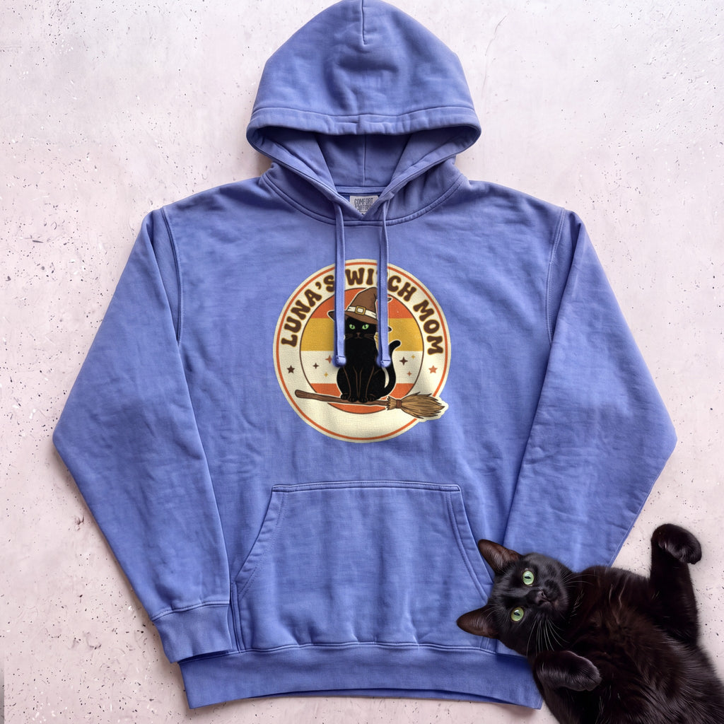 Personalized Witch Mom Cat Hoodie - Flo Blue