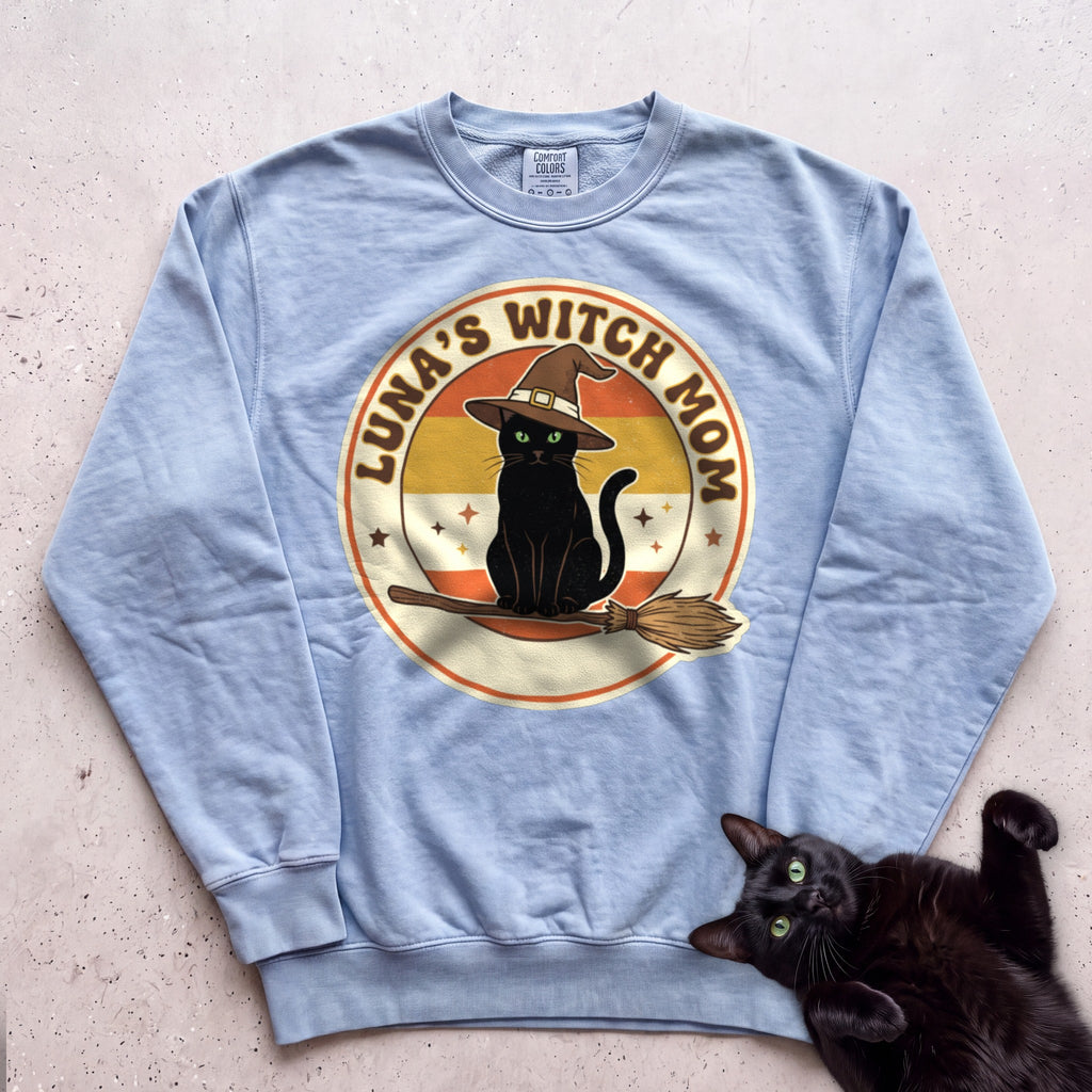 Personalized Witch Mom Cat Sweatshirt - Chambray