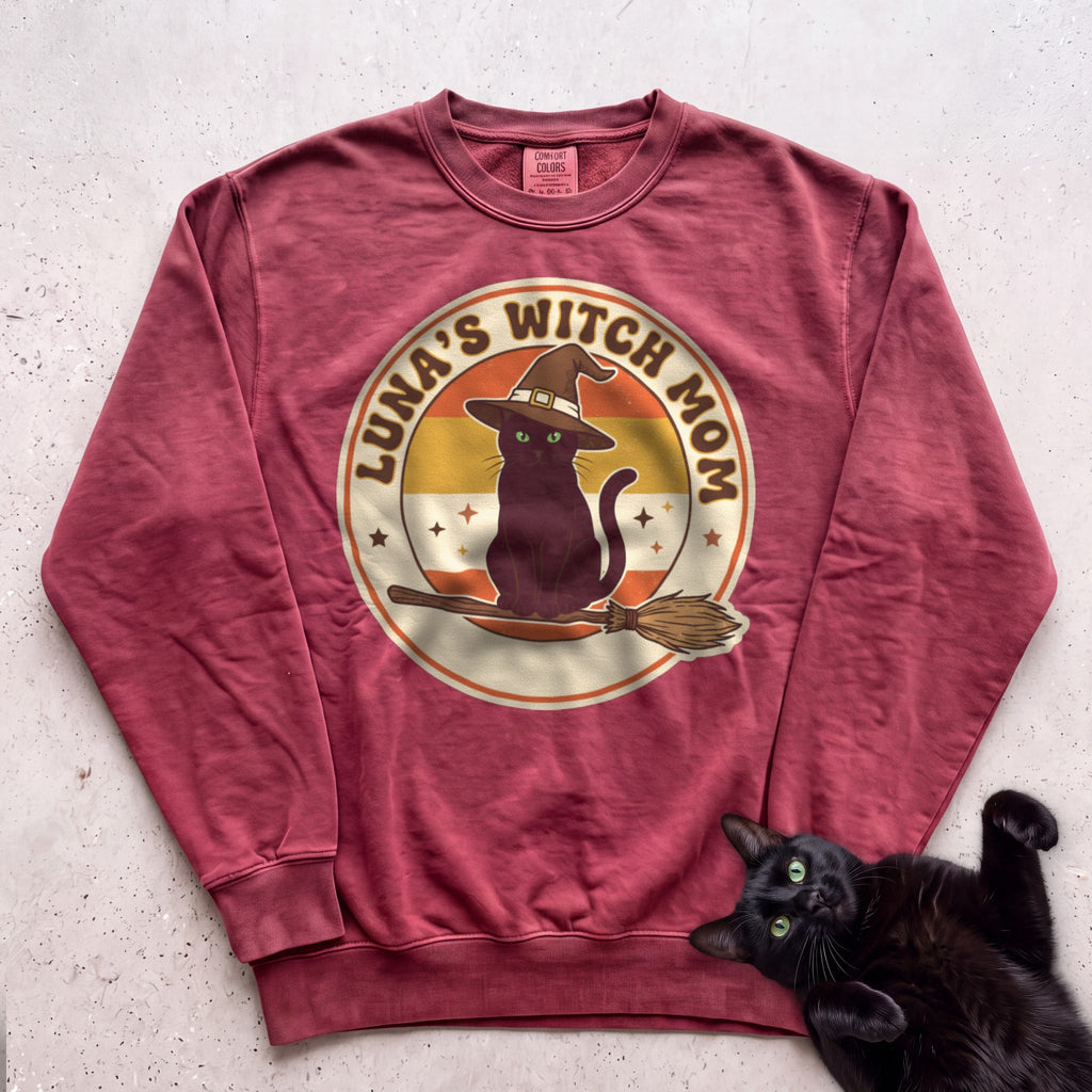 Personalized Witch Mom Cat Sweatshirt - Crimson
