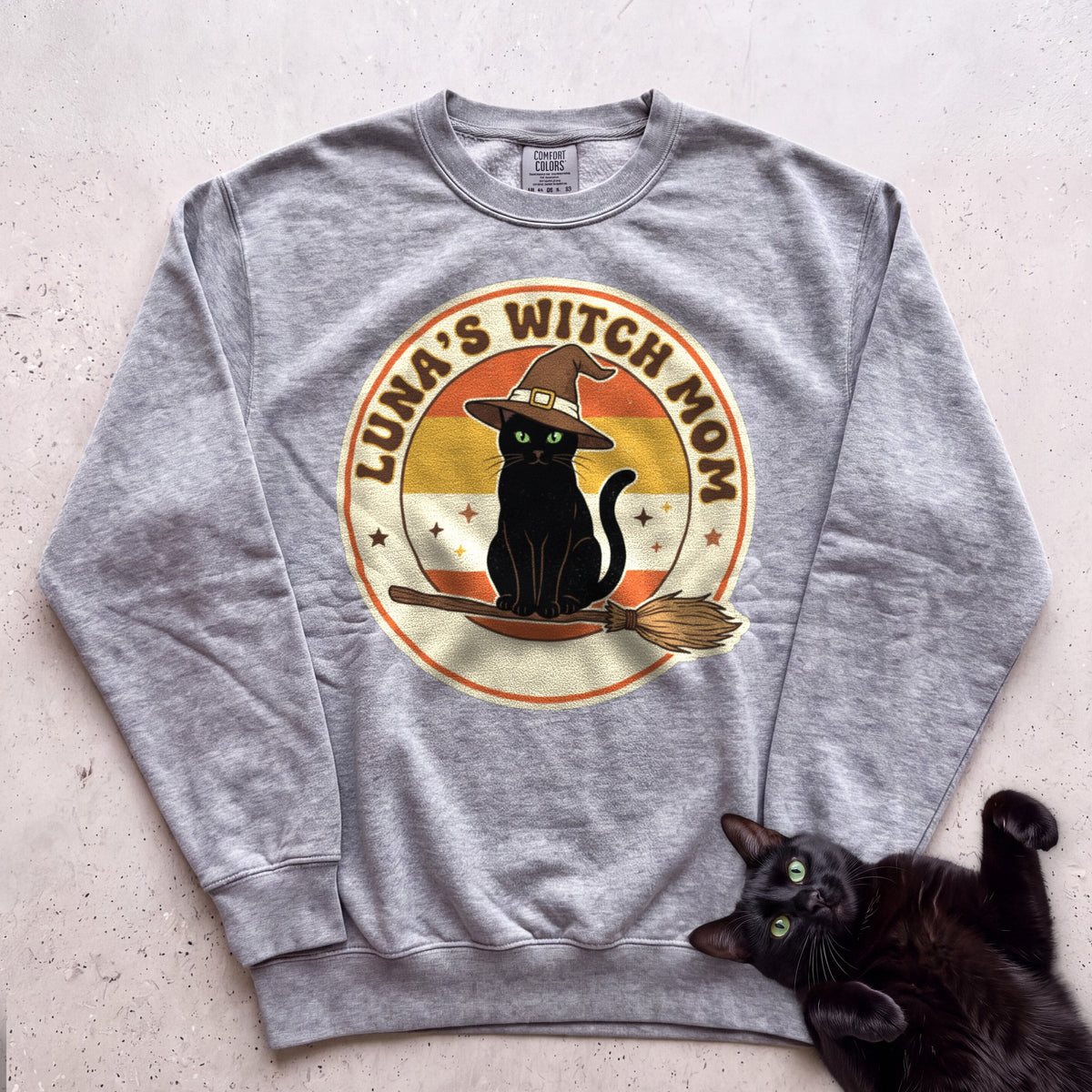 Personalized Witch Mom Cat Sweatshirt - Grey