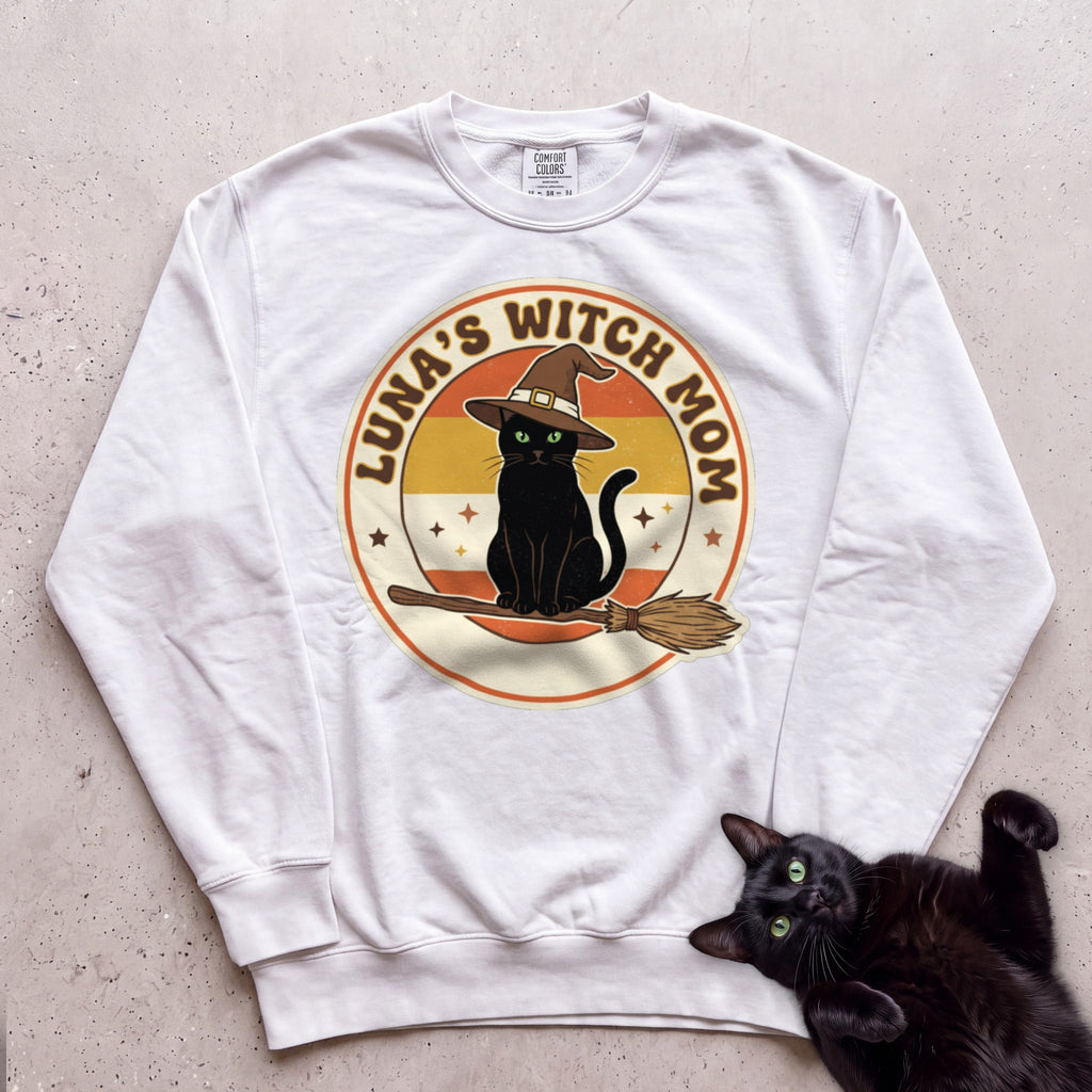 Personalized Witch Mom Cat Sweatshirt - White