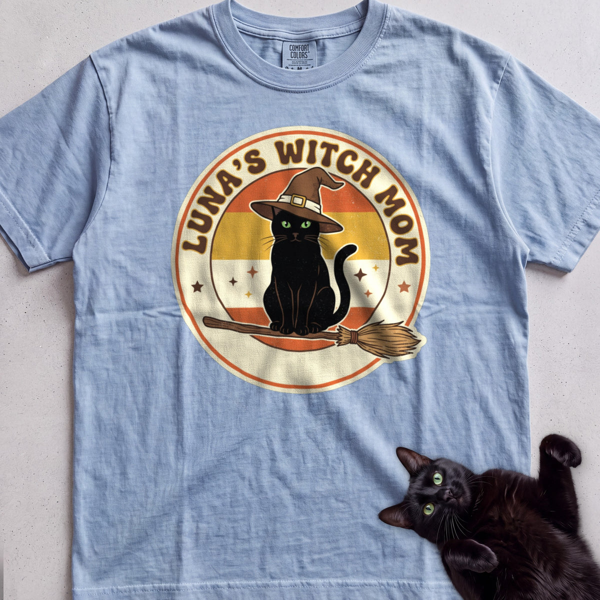 Personalized Witch Mom Cat T-Shirt - Chambray