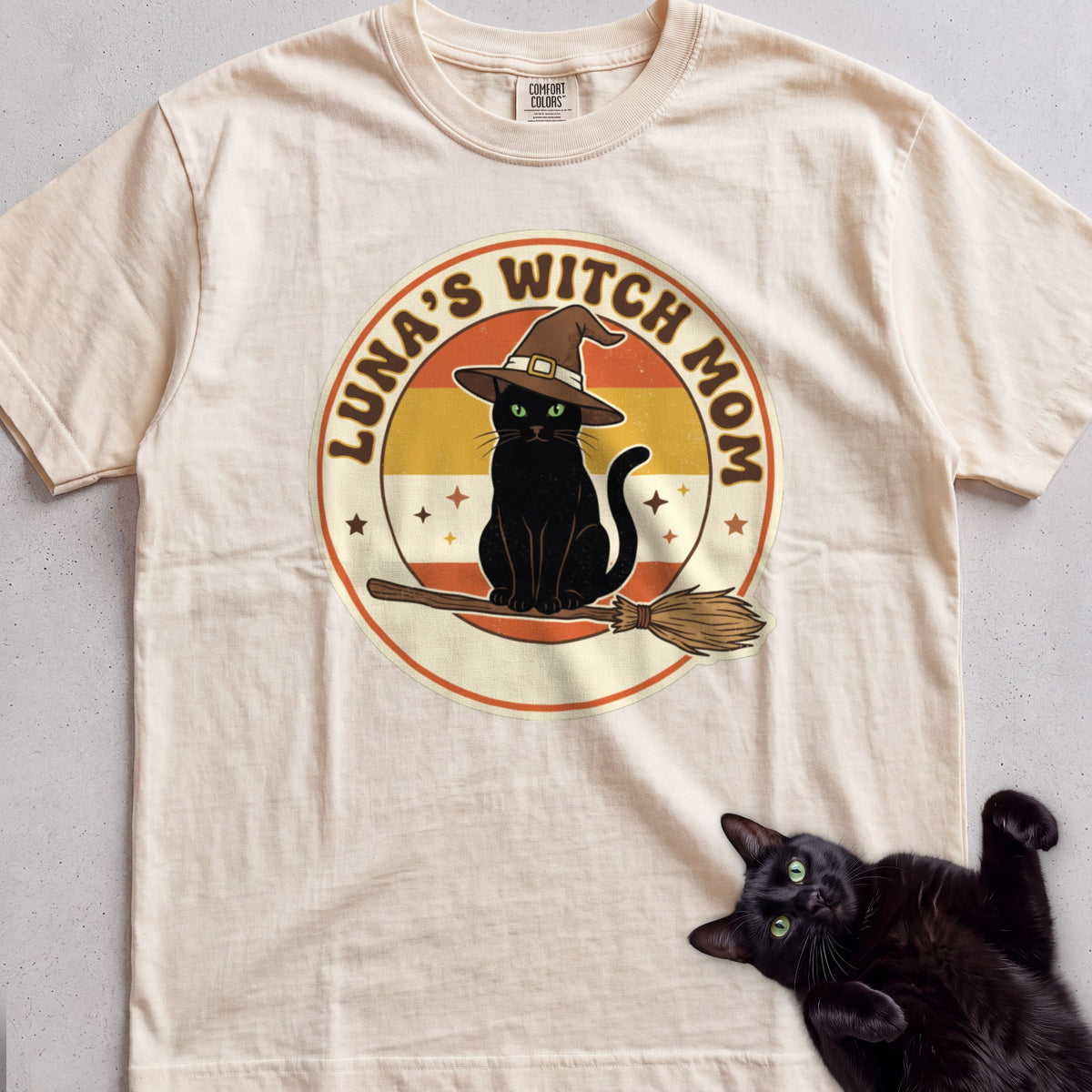 Personalized Witch Mom Cat T-Shirt - Ivory