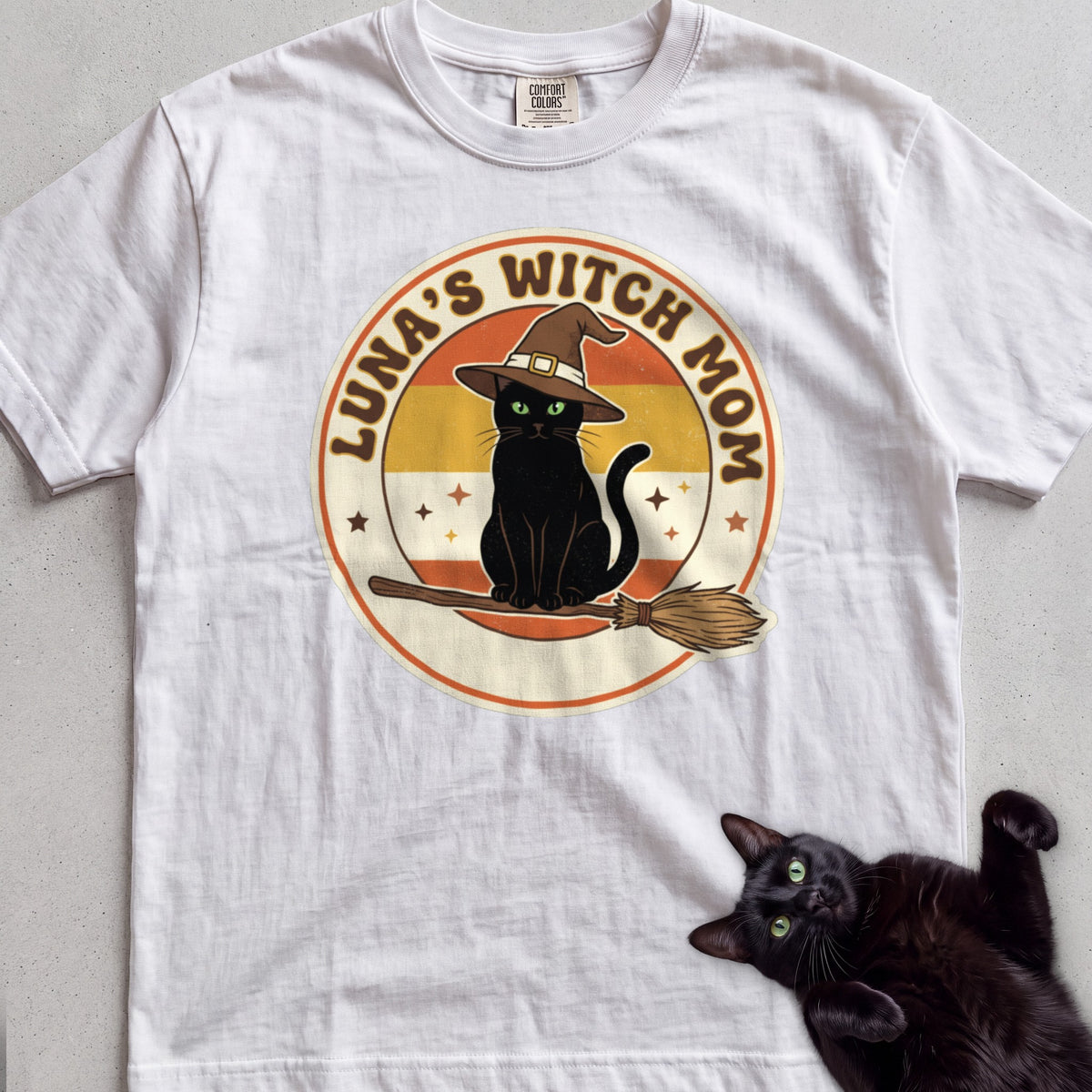 Personalized Witch Mom Cat T-Shirt - White