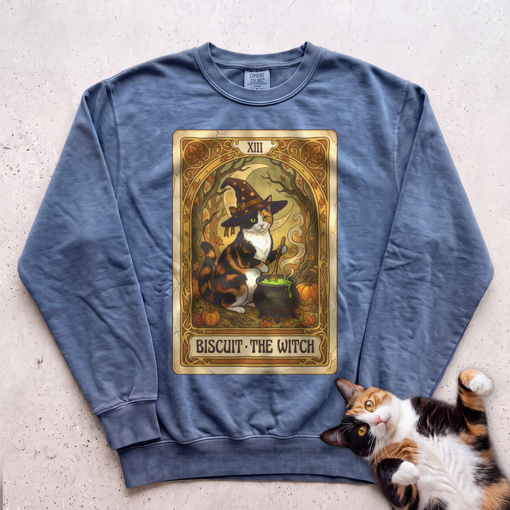 Personalized Witch Tarot Cat Sweatshirt - Blue Jean