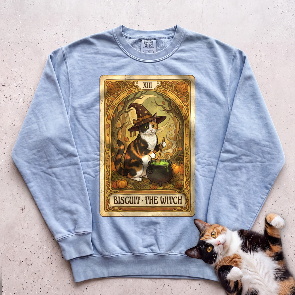 Personalized Witch Tarot Cat Sweatshirt - Chambray