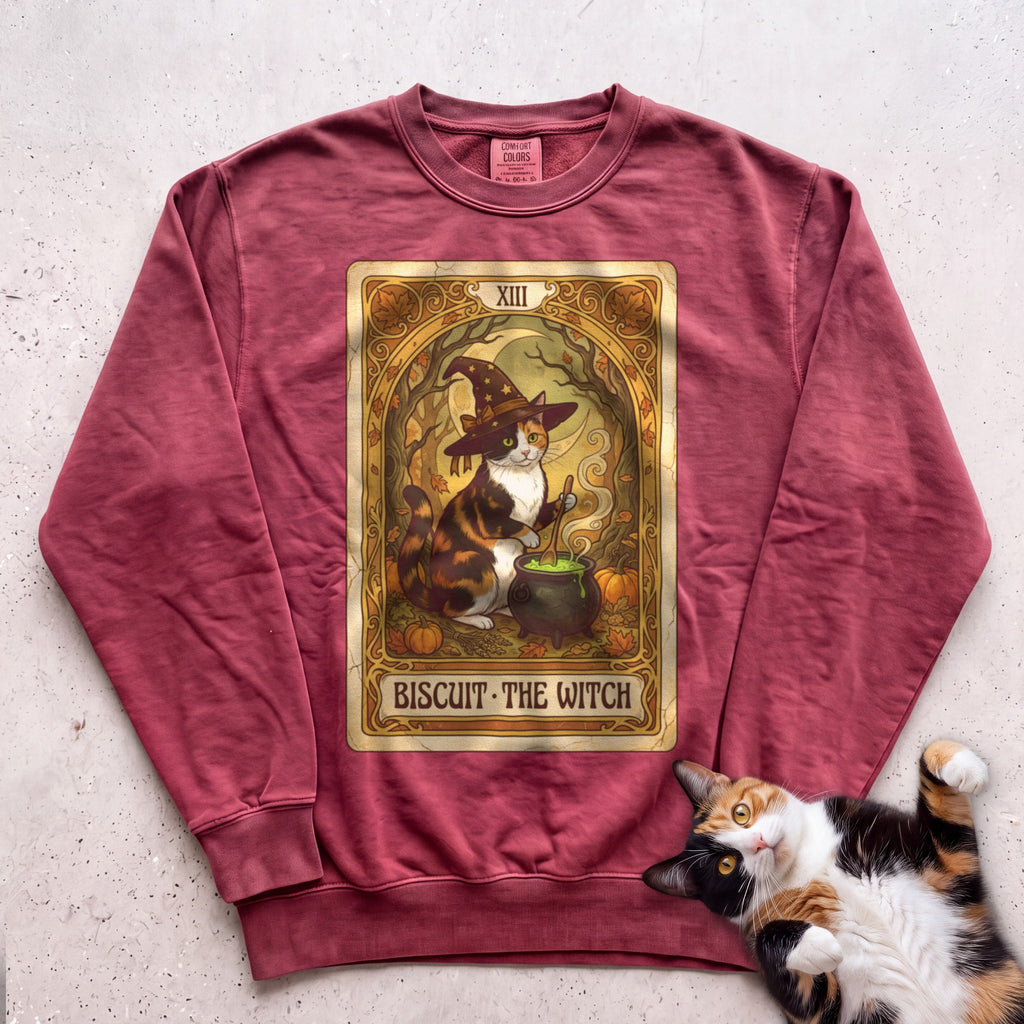Personalized Witch Tarot Cat Sweatshirt - Crimson