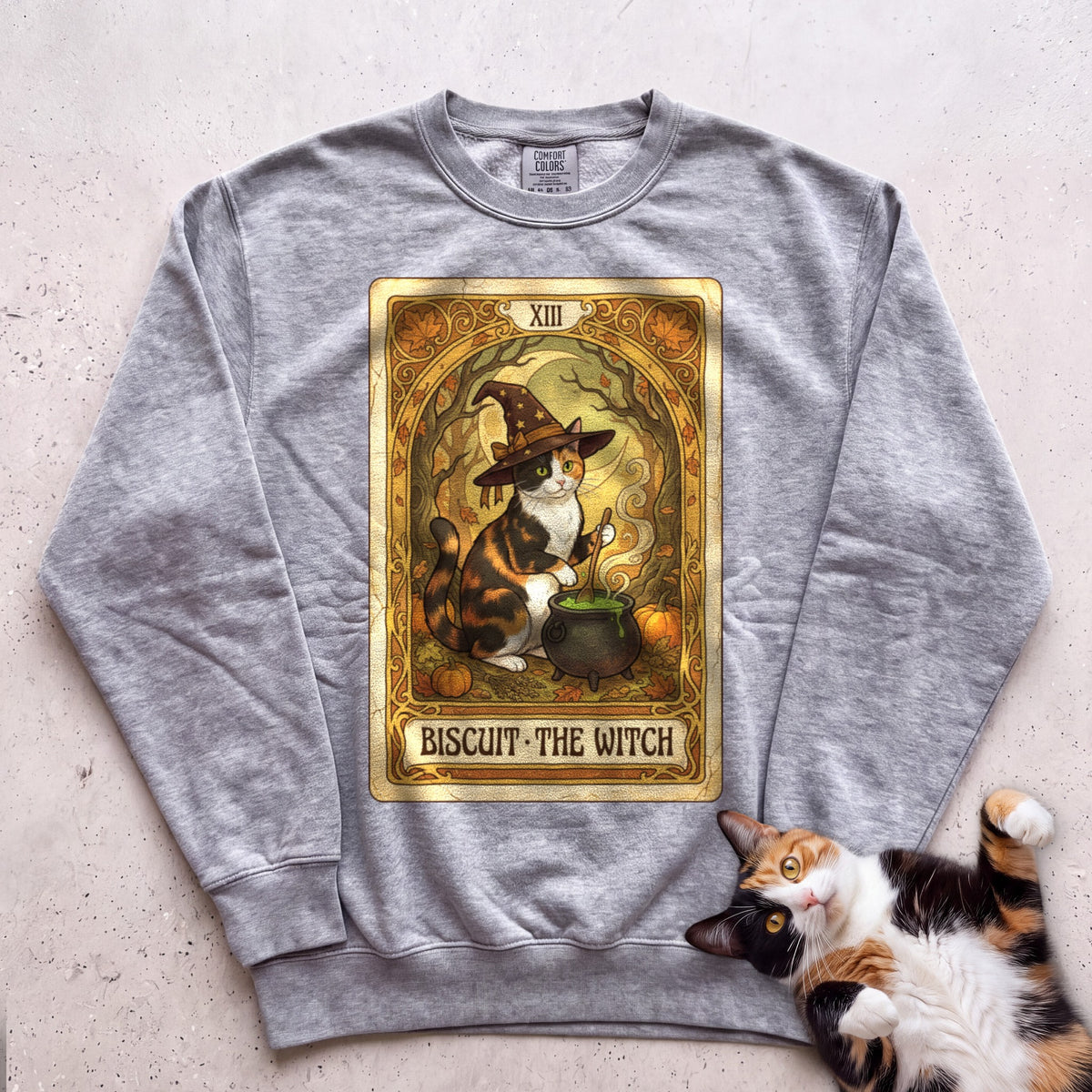 Personalized Witch Tarot Cat Sweatshirt - Grey