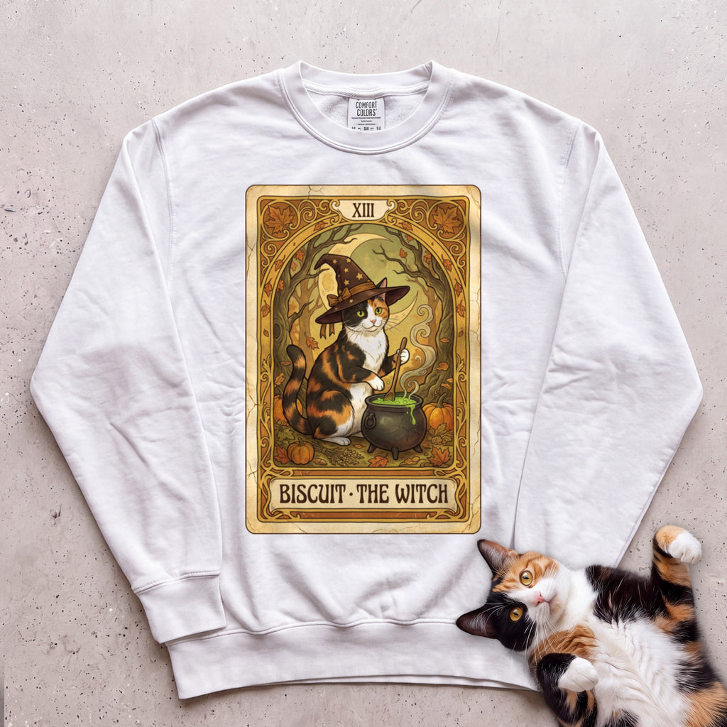 Personalized Witch Tarot Cat Sweatshirt - White
