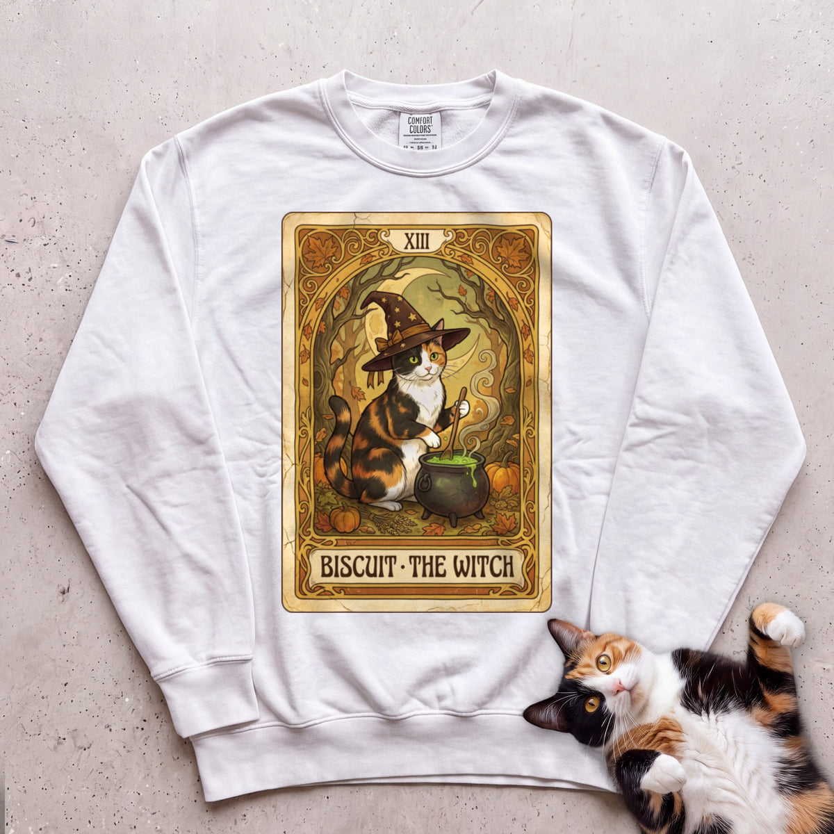 Personalized Witch Tarot Cat Sweatshirt - White