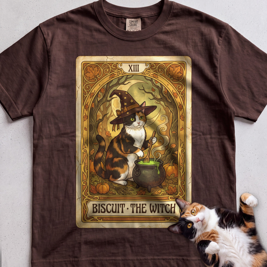 Personalized Witch Tarot Cat T-Shirt - Espresso