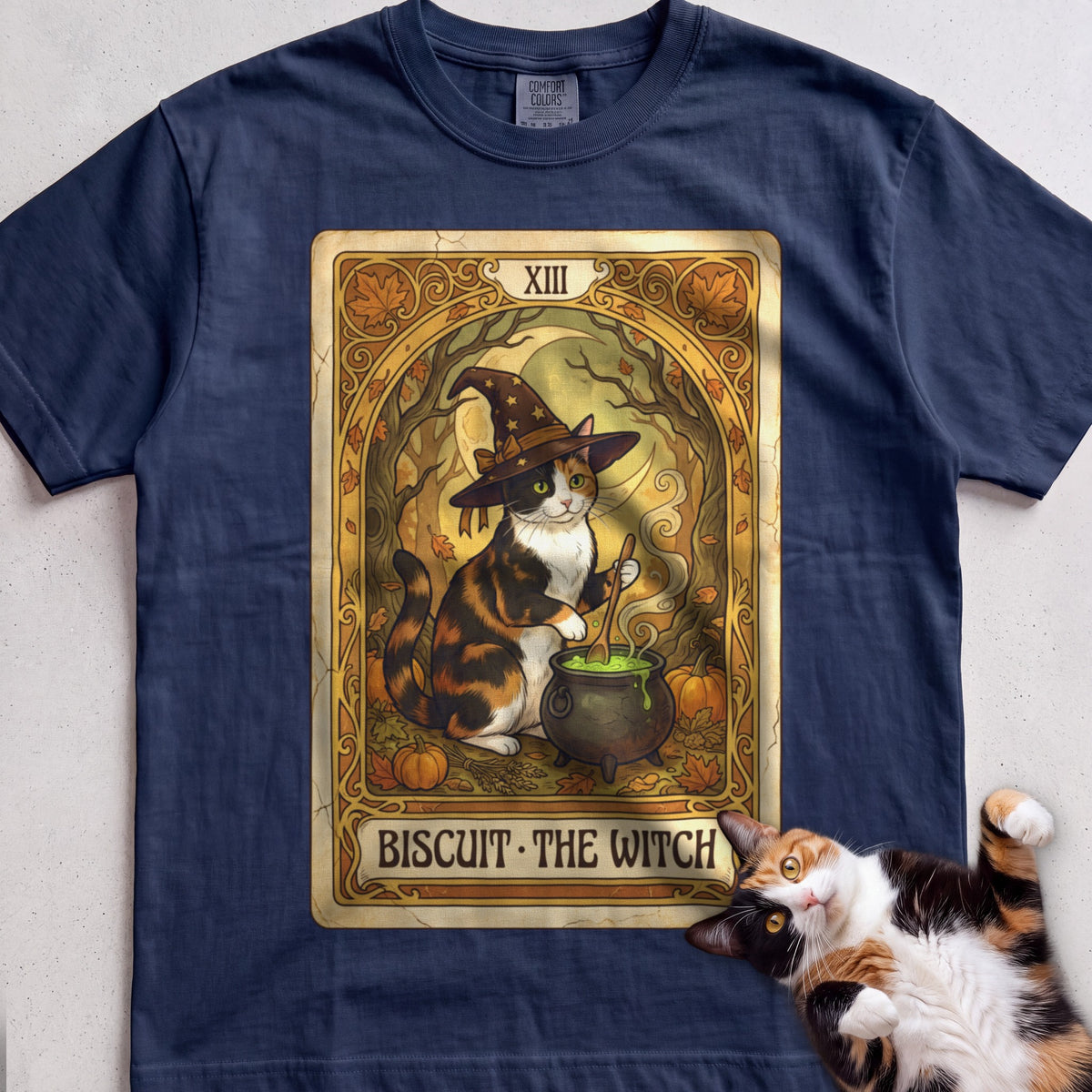 Personalized Witch Tarot Cat T-Shirt - True Navy