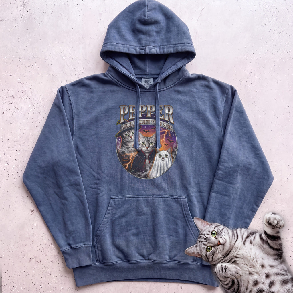 Personalized World Haunt Tour Cat Hoodie - Denim