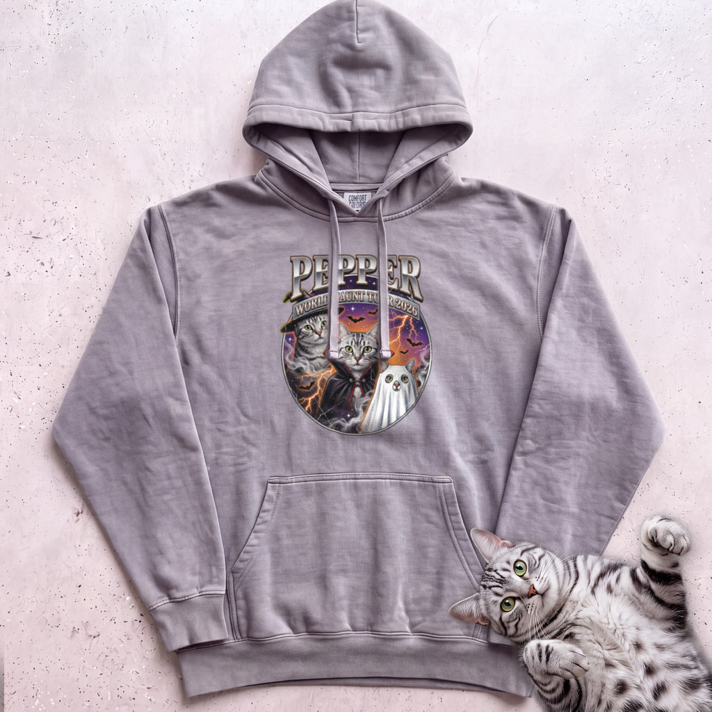 Personalized World Haunt Tour Cat Hoodie - Grey