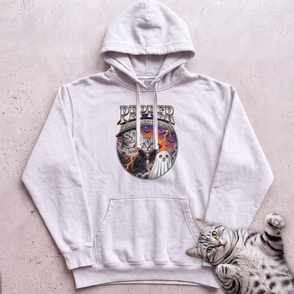 Personalized World Haunt Tour Cat Hoodie - White