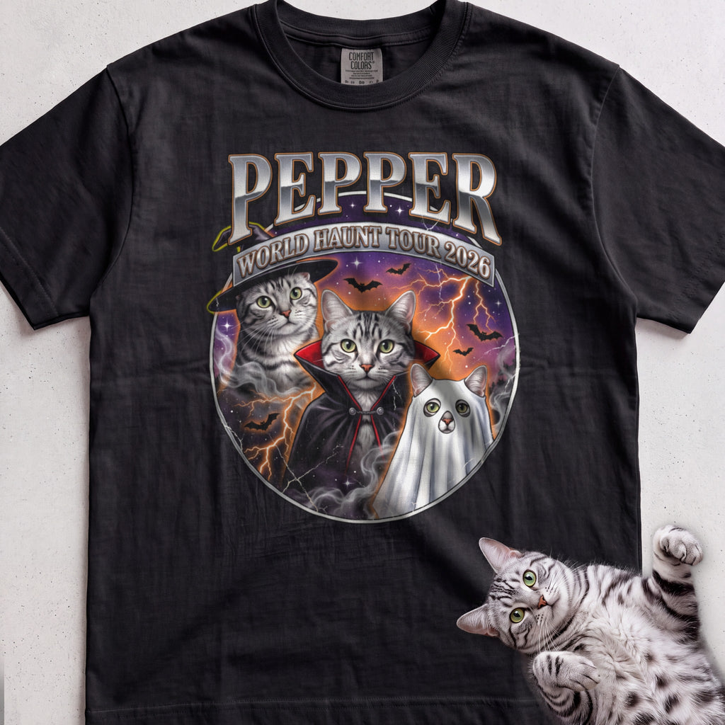 Personalized World Haunt Tour Cat T-Shirt - Black